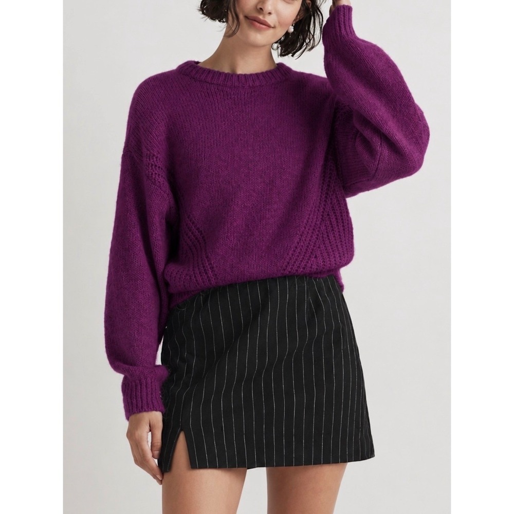 Madewell Crewneck Wool-blend Sweater Womens Large Purple Textured Knit Cozy Boho